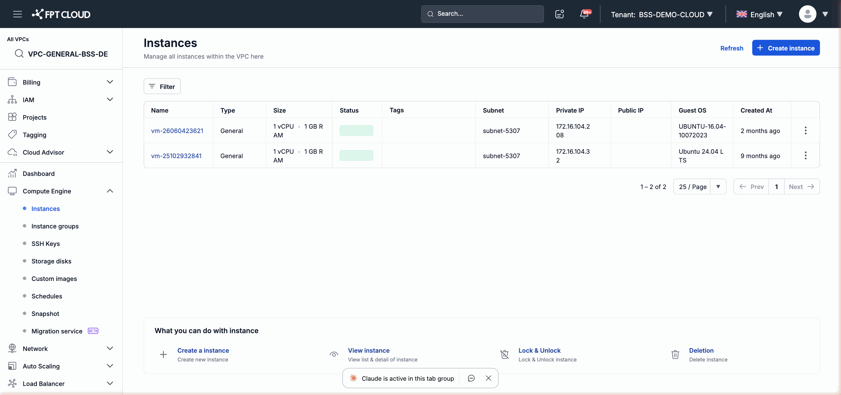 Navigate to the Instance module in the Customer Portal