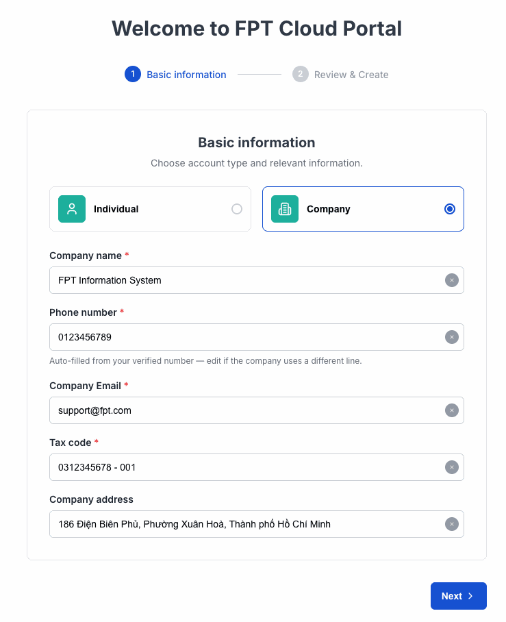Basic information — Company screen