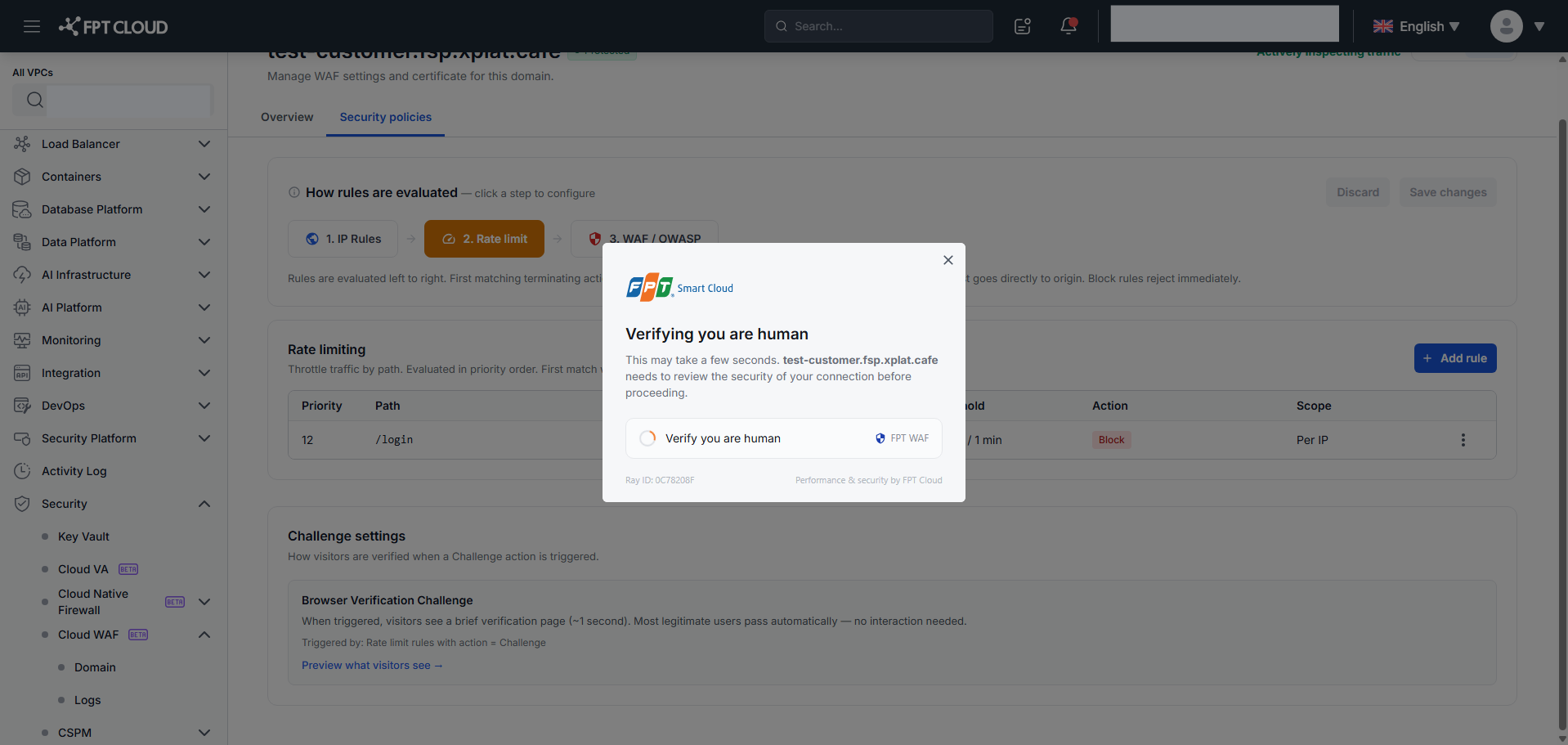 Challenge Settings — browser verification preview