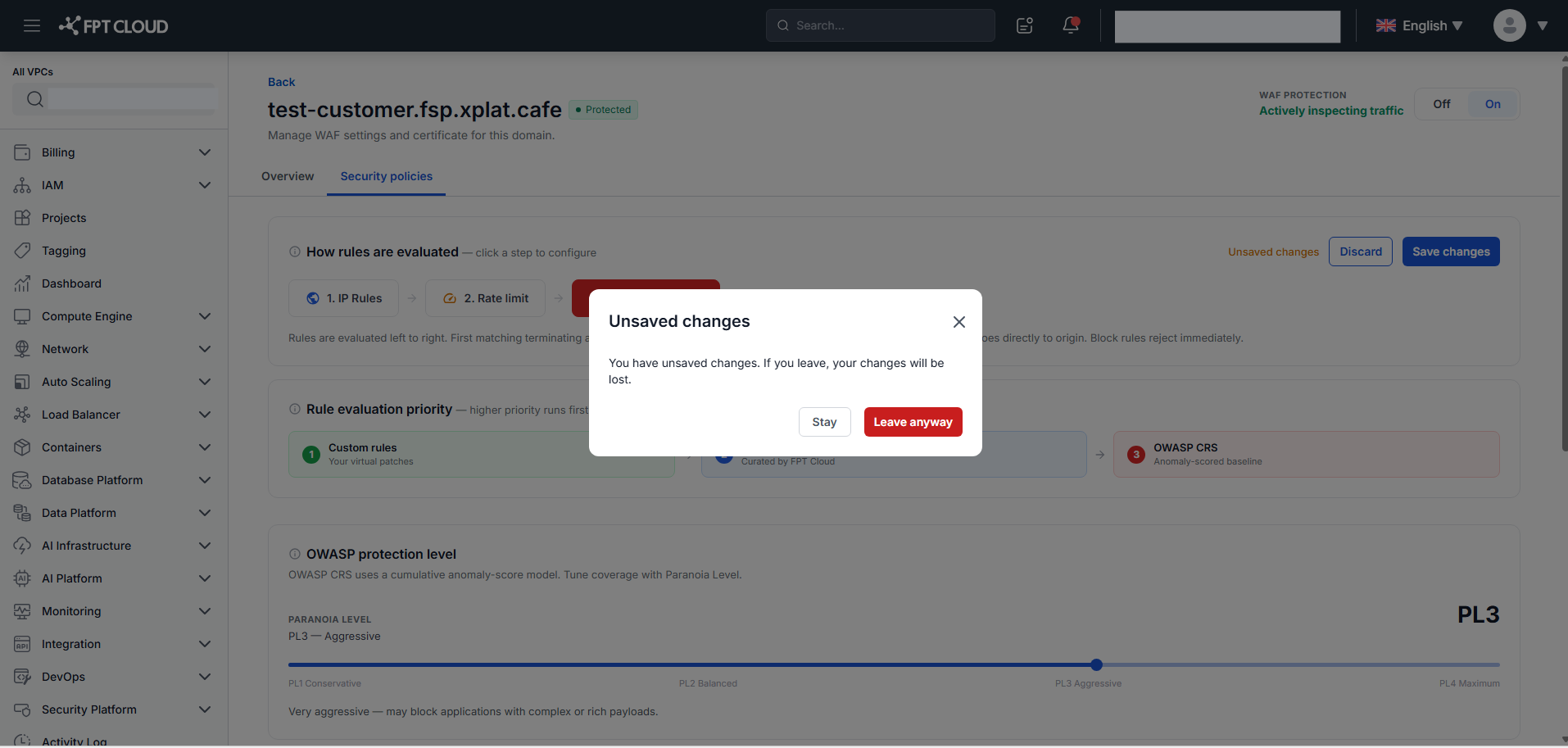 Unsaved Changes — navigation guard dialog