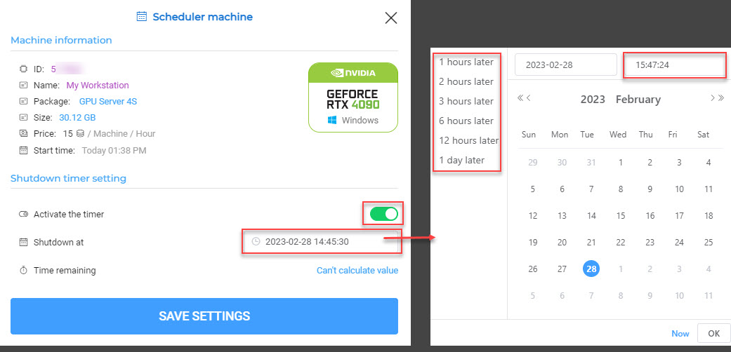 Schedule shutdown settings dialog