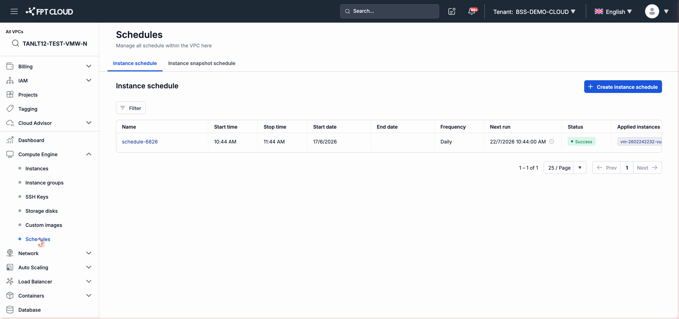 Screen for assigning Instances to a schedule