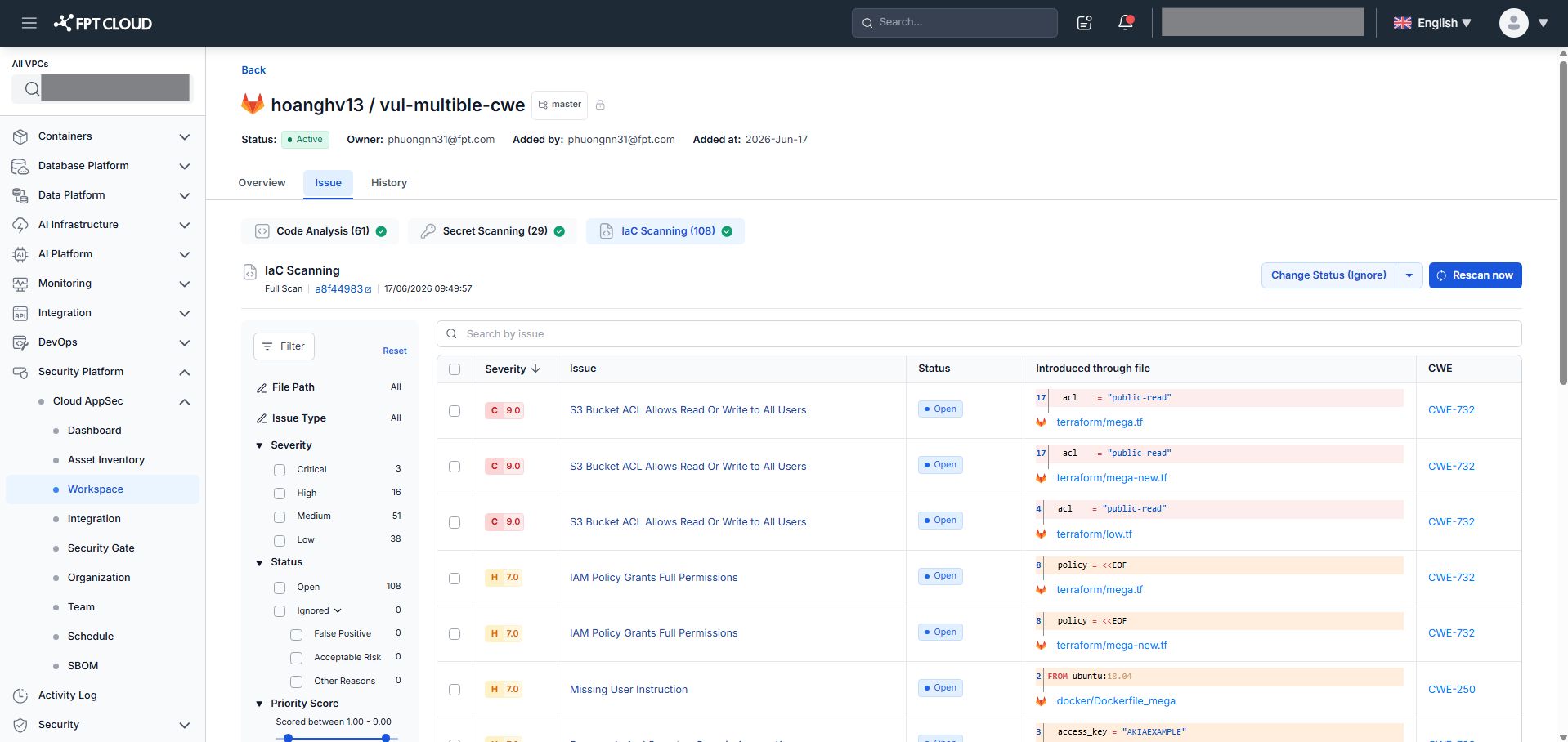 SCM — Issue list (IaC Scanning)
