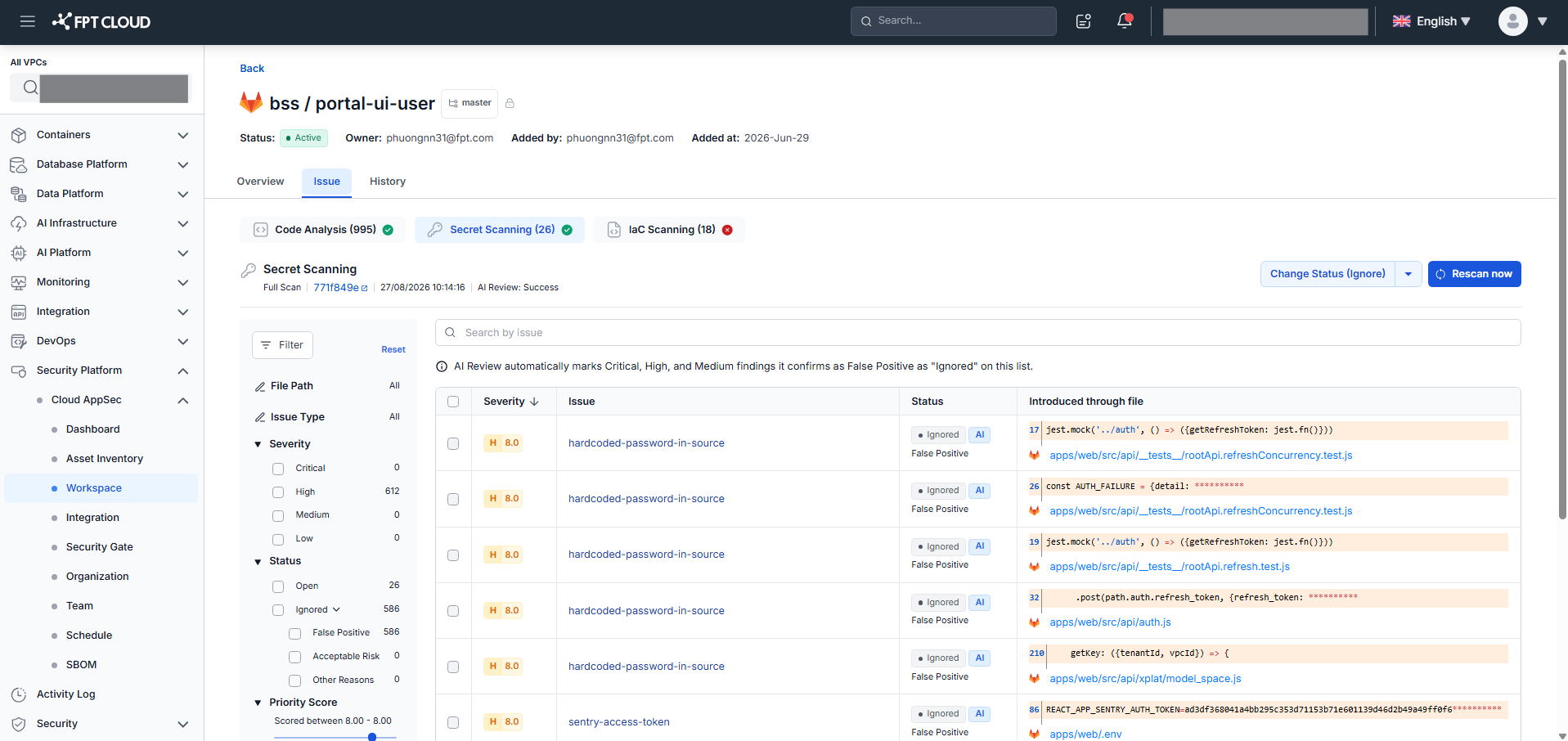 SCM — Issue list (Secret Scanning)