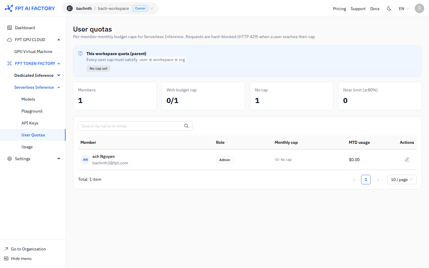 Serverless Inference — User Quotas