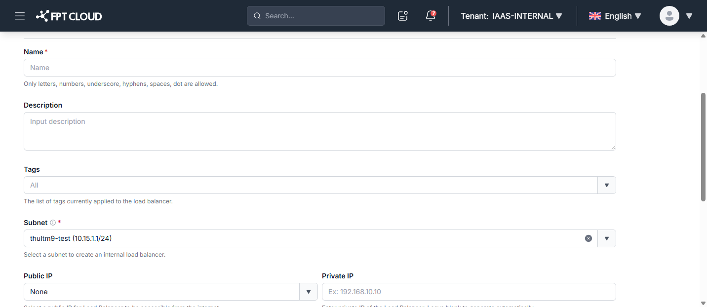 Tags field in the Create Load Balancer wizard