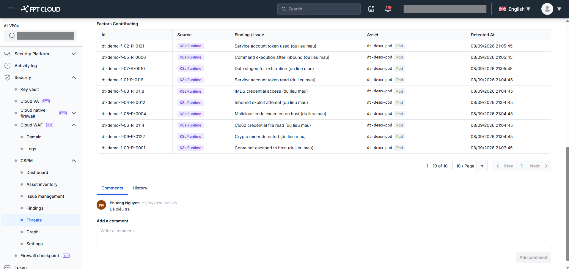 Tab Comments — Comment list and add-comment textarea