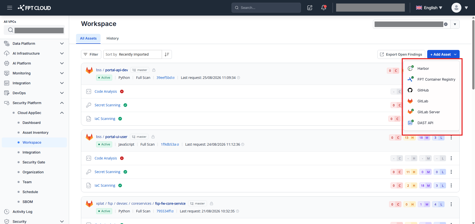 Workspace — Add Asset popup