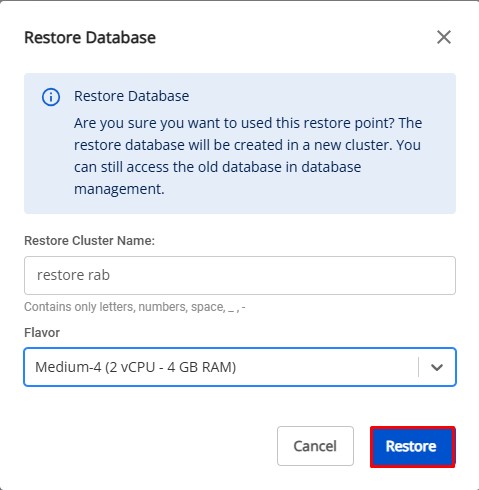 Restore Database ダイアログ