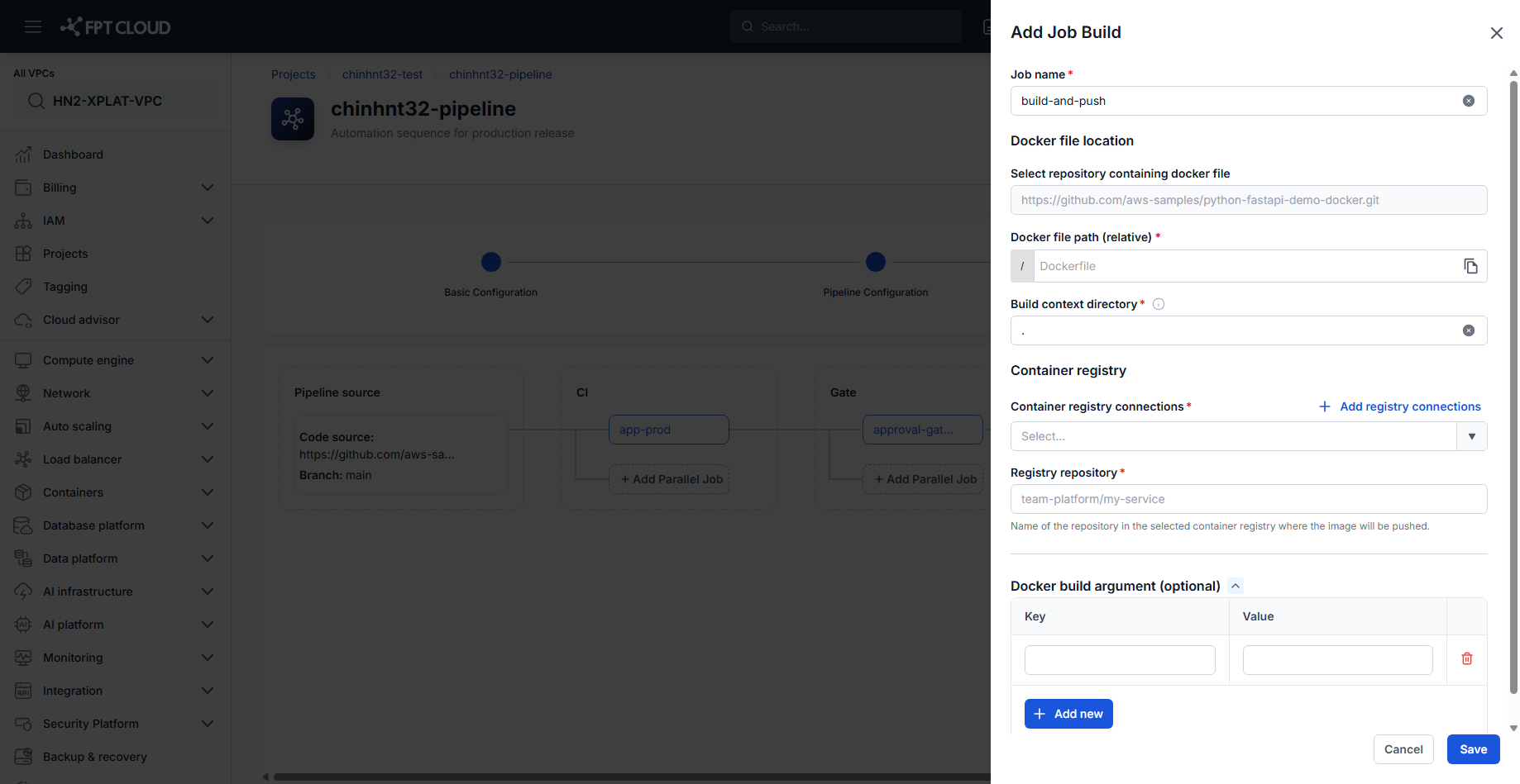 Add Job Build config form