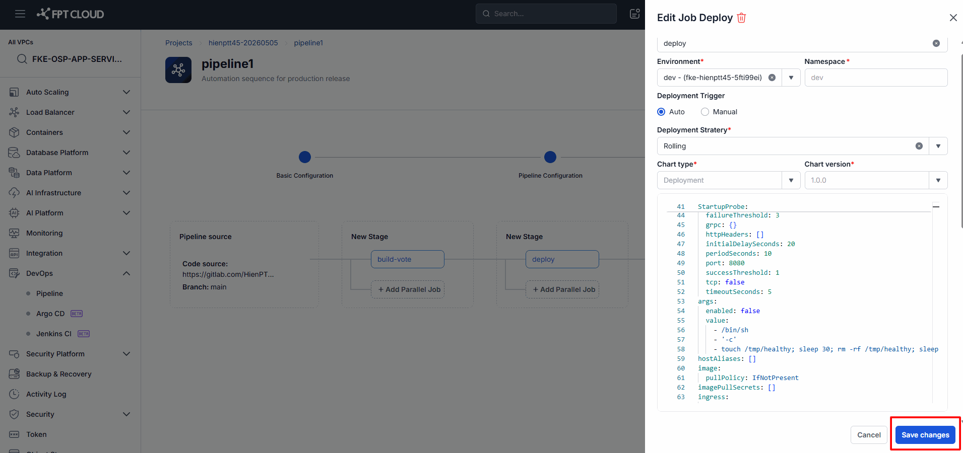 Save deployment configuration