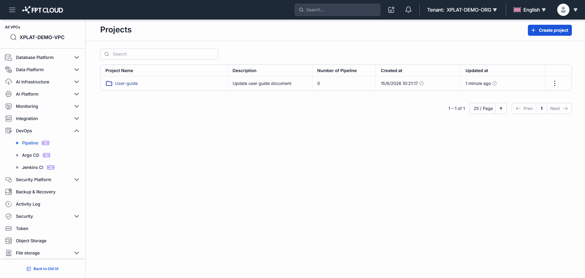Project updated successfully