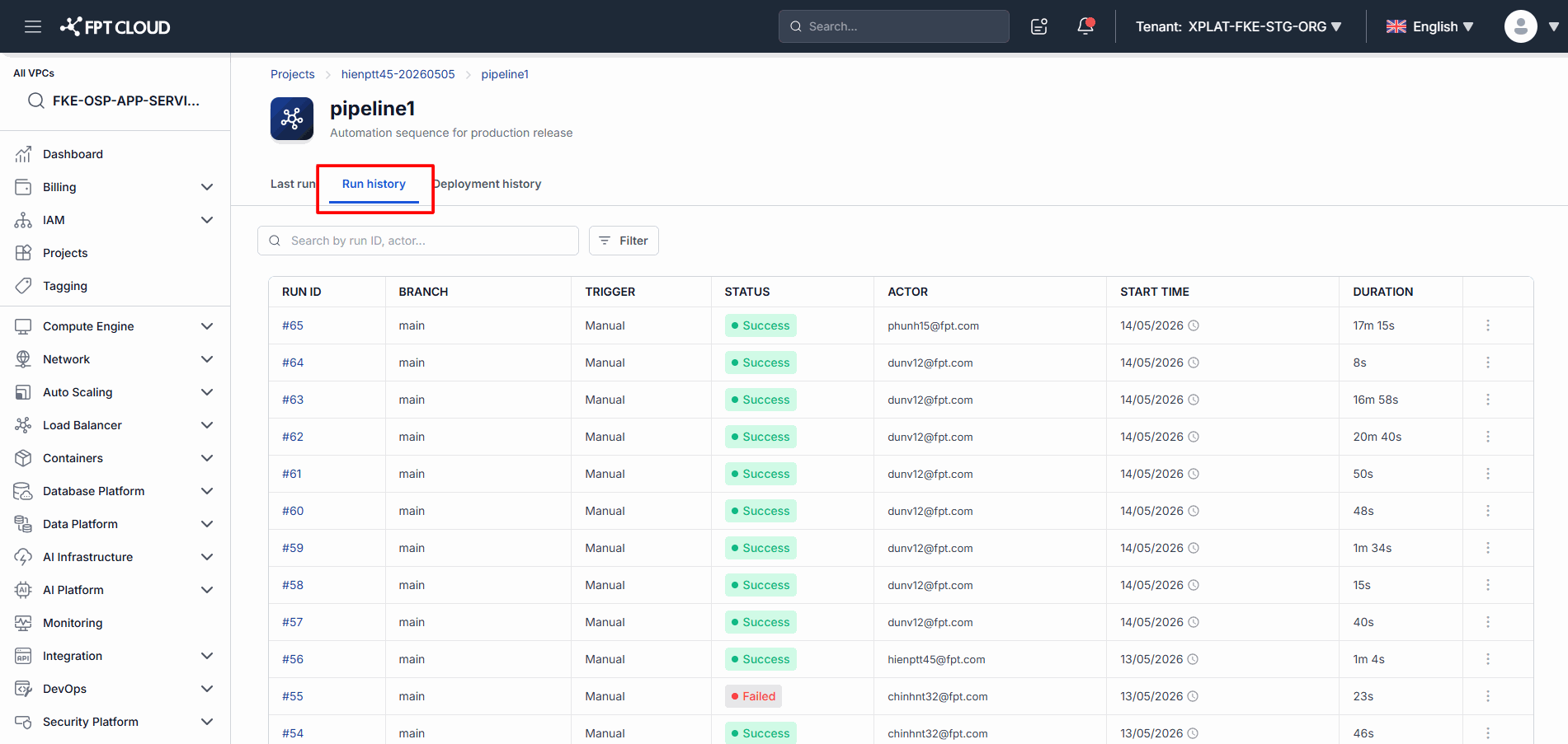 Pipeline detail tabs