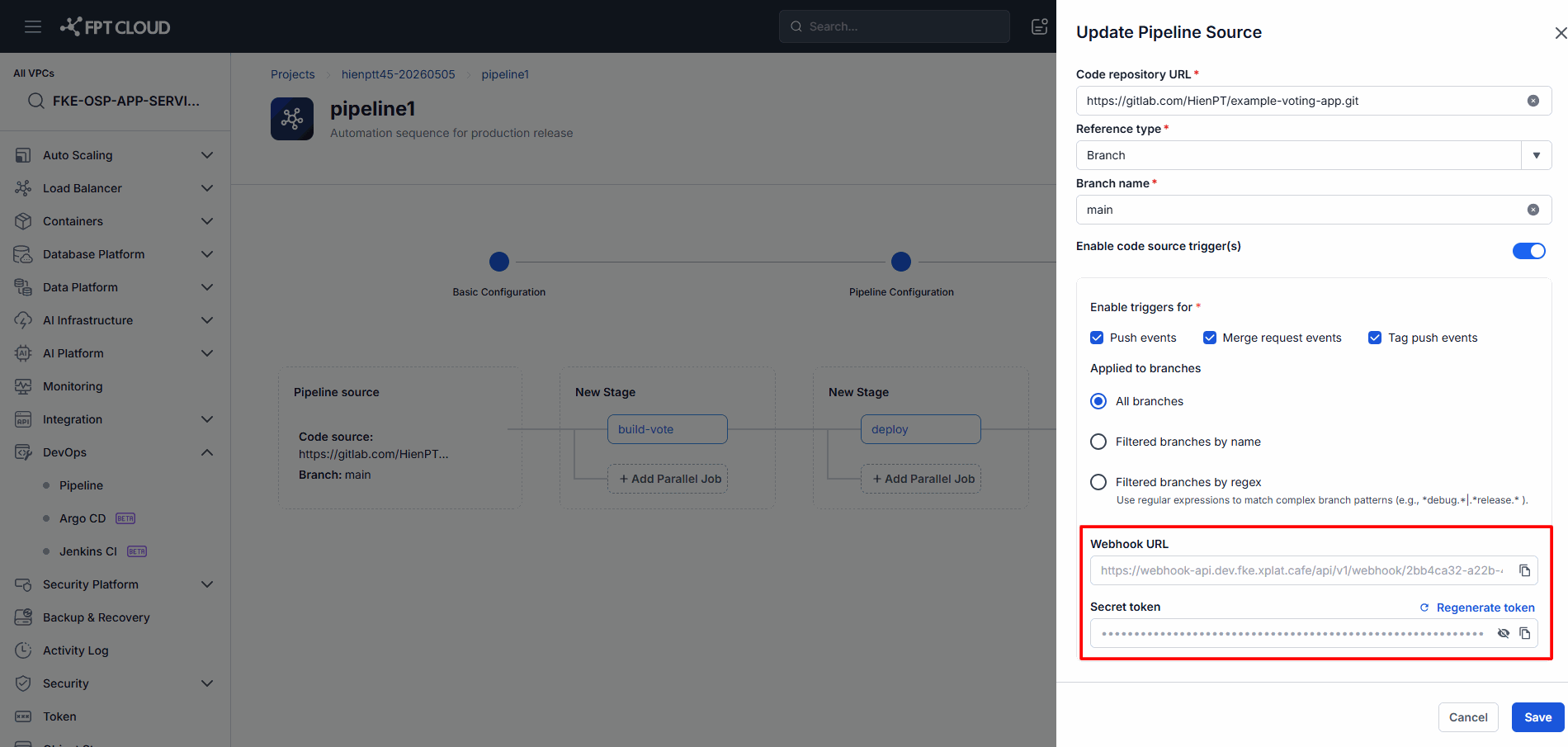 Webhook url token