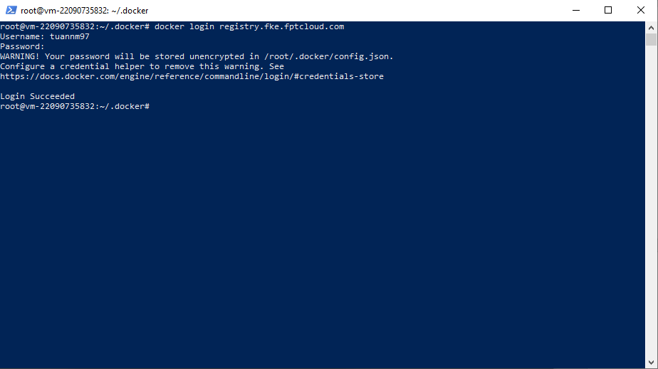 CLI での docker login の例