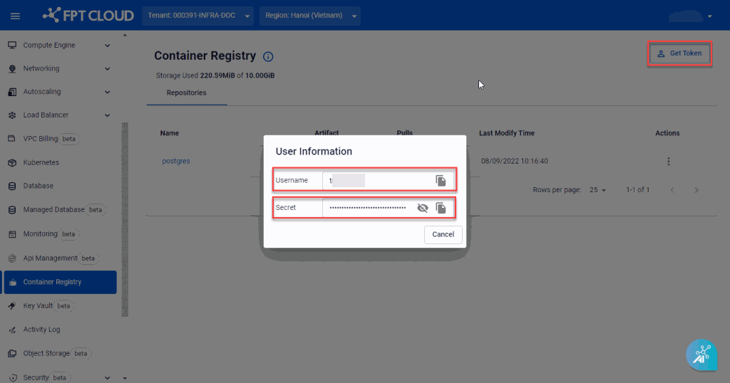 Container Registry の Get Token