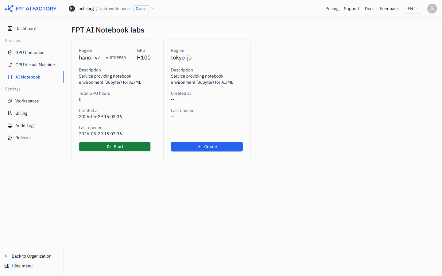 The Create Notebook form
