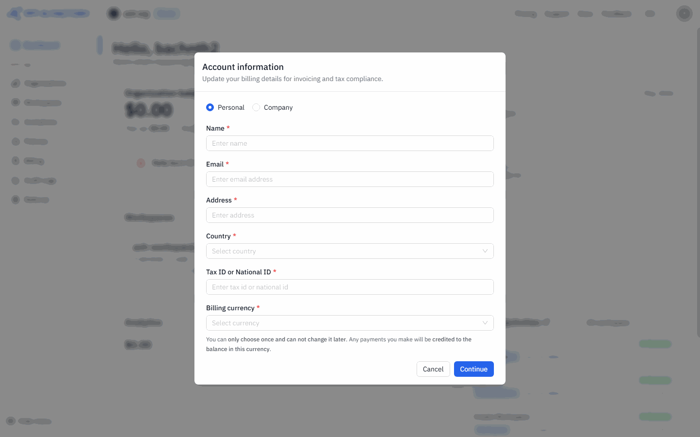 Account information dialog
