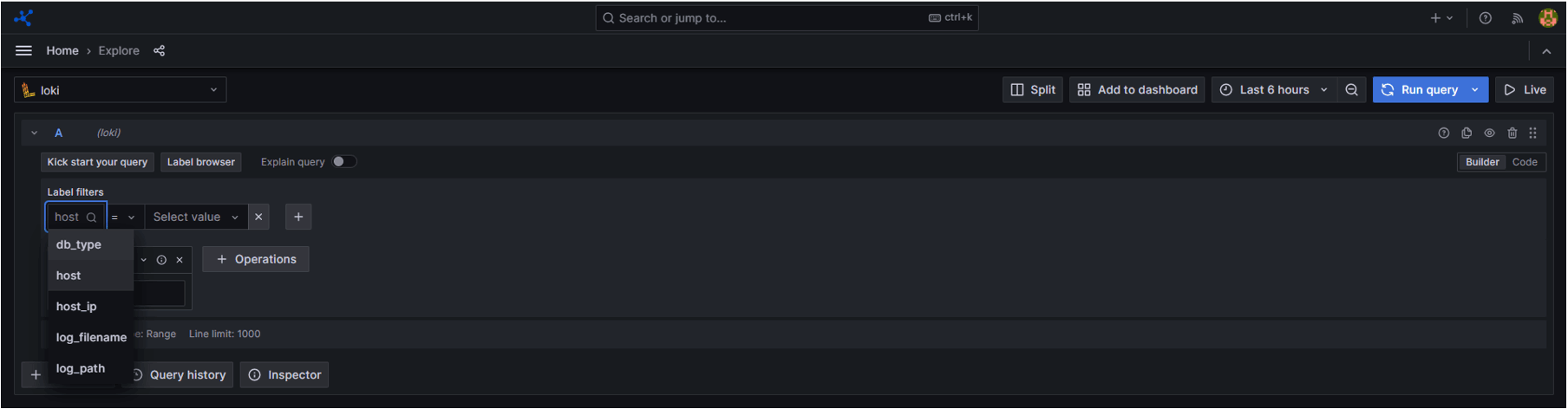 Grafana Explore のログ label フィルタ