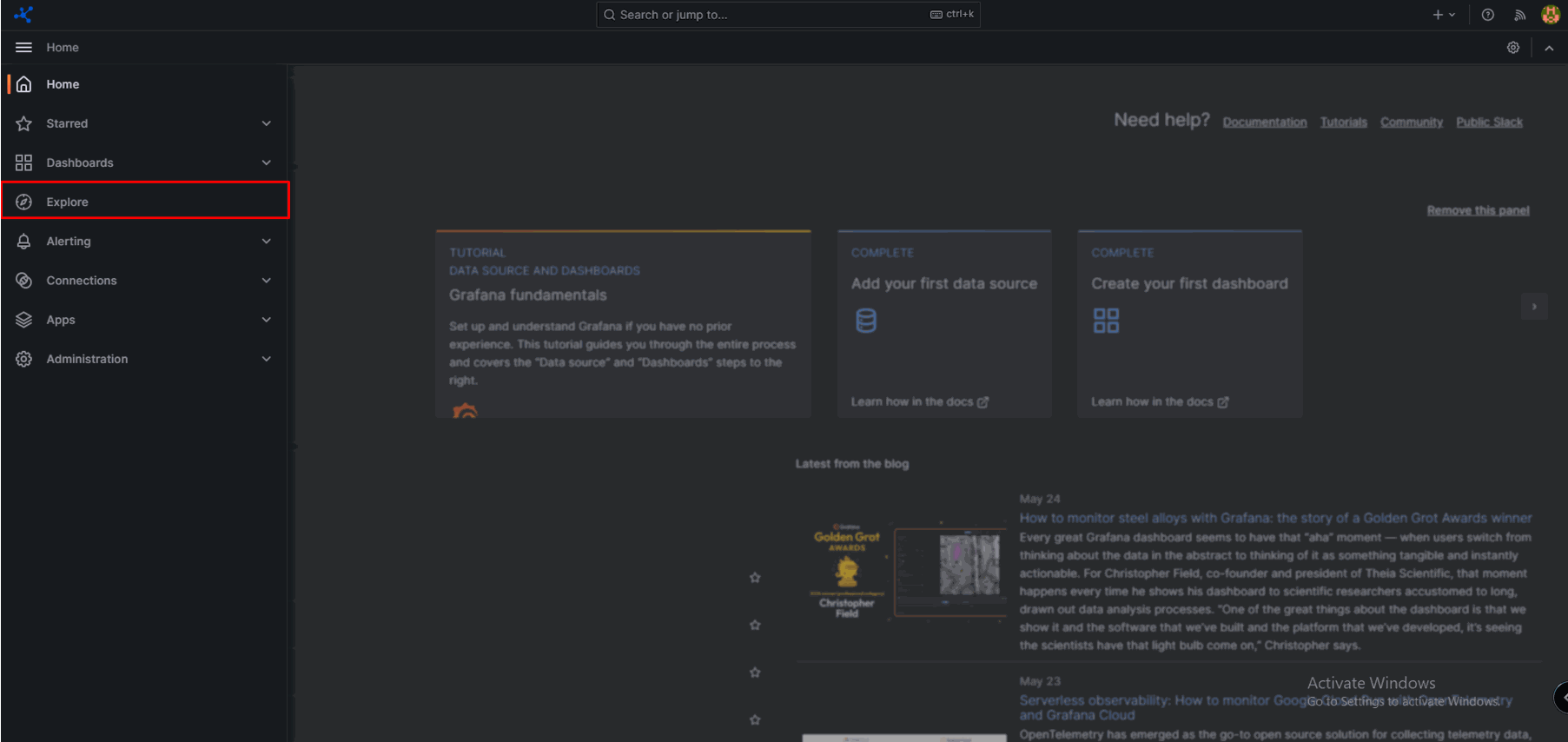 Grafana の Explore メニュー
