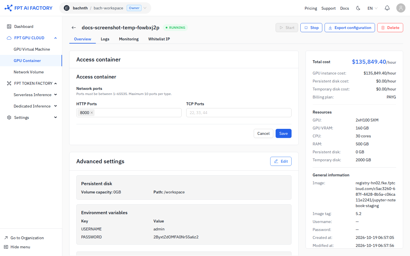 Access settingsの編集 — HTTPとTCPポート