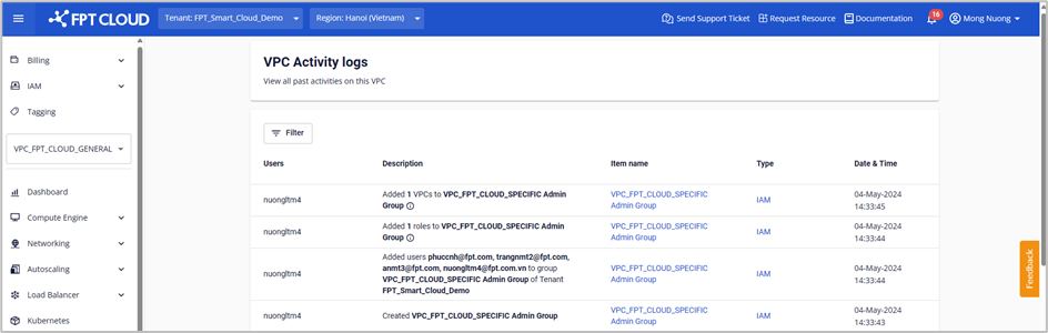 VPC Activity logがVPC上のアクションを記録している画面