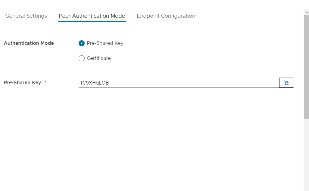 Peer Authentication タブ