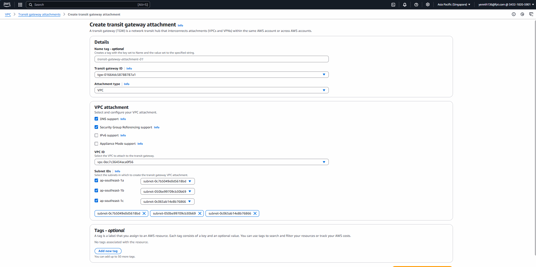 Transit Gateway を VPC に attach