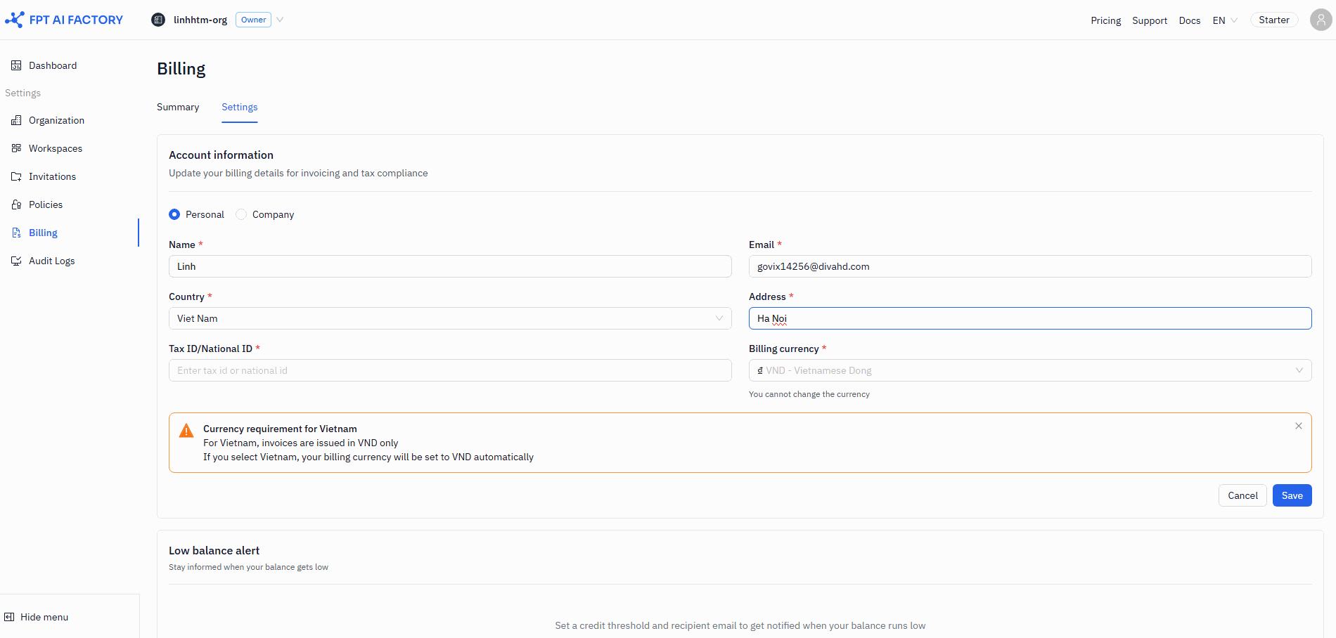 Billing currency setup