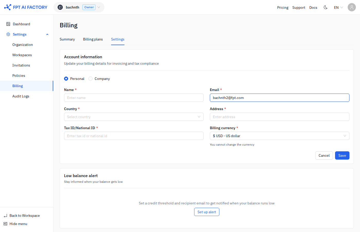 Billing currency setup