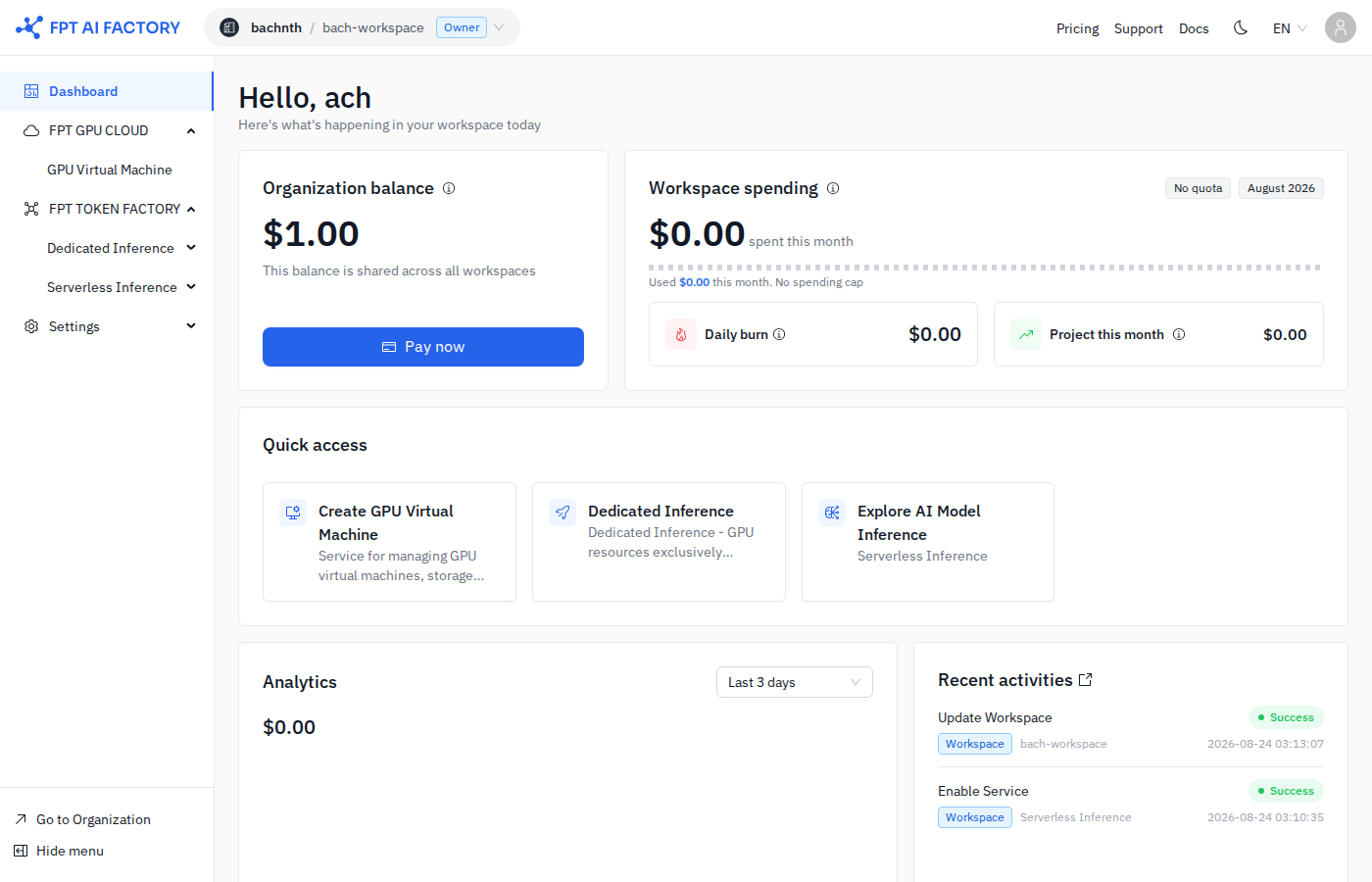 Workspace Dashboard