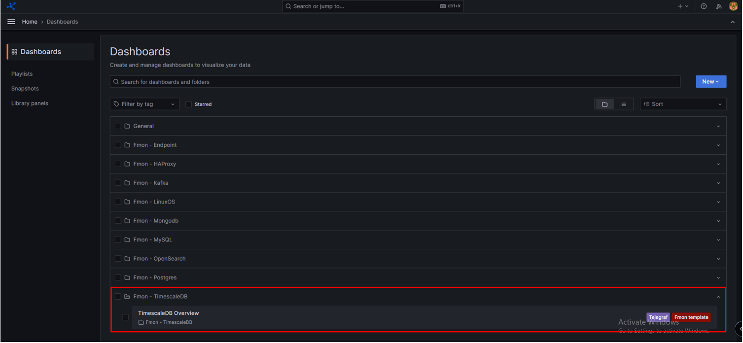 engine のテンプレートで絞り込んだ Grafana のダッシュボード一覧