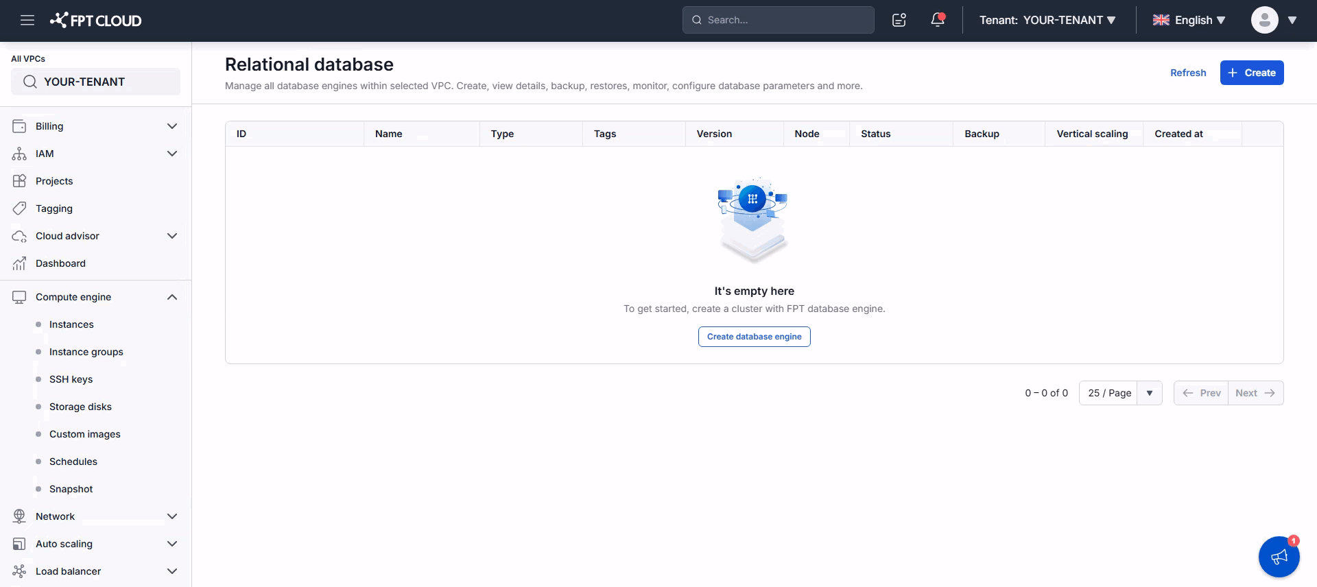 Trang Database Engine Management với nút Deactivate