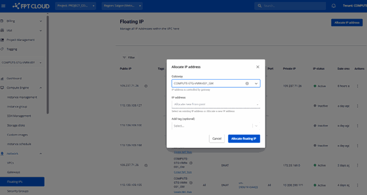 Allocate IP – Custom Gateway