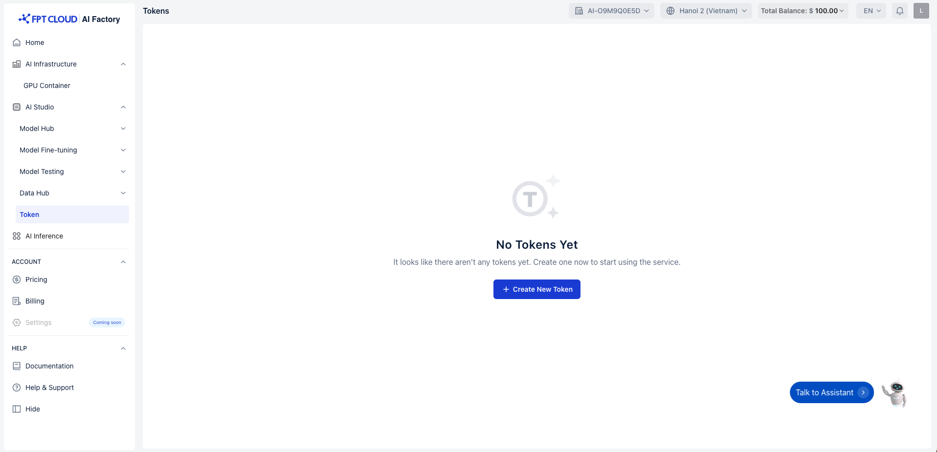 Nút Create New Token