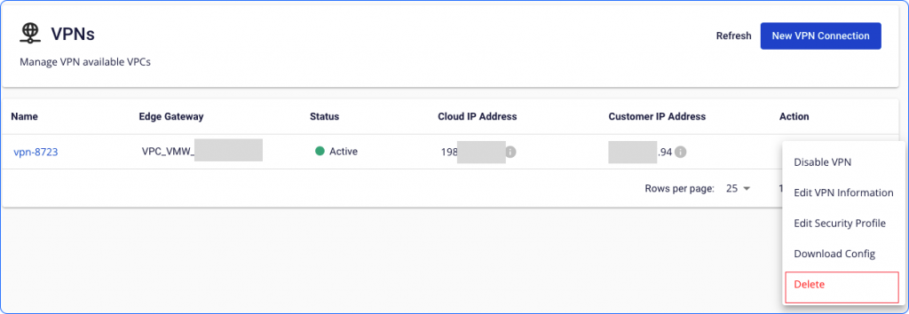 Menu Delete VPN