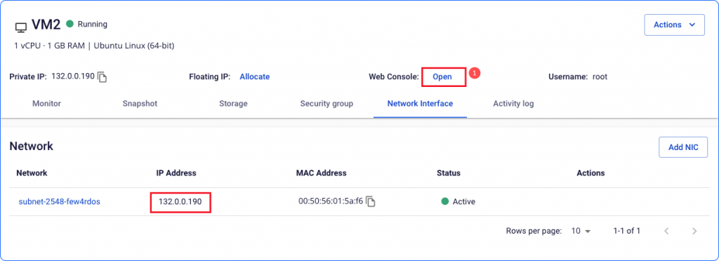 Thông tin NIC của VM Ubuntu trên FPT Cloud Portal