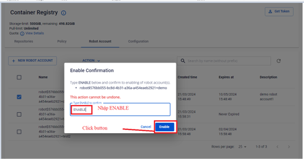 Nhập ENABLE để xác nhận