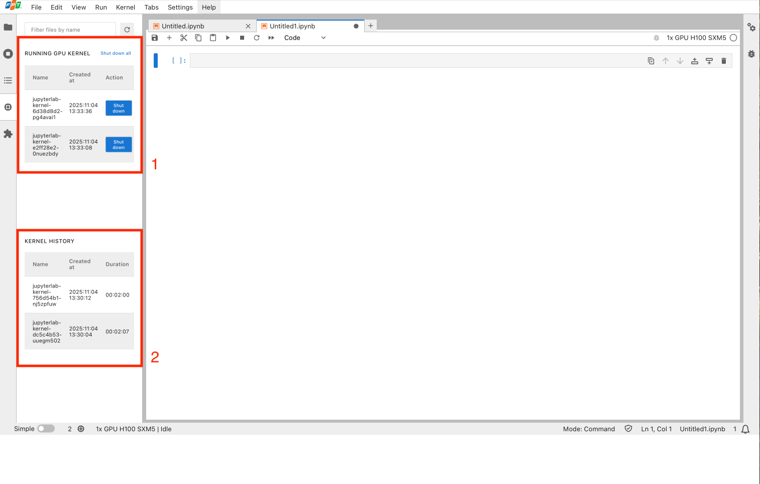 Biểu tượng Running Kernels/Notebooks trong thanh điều hướng JupyterLab