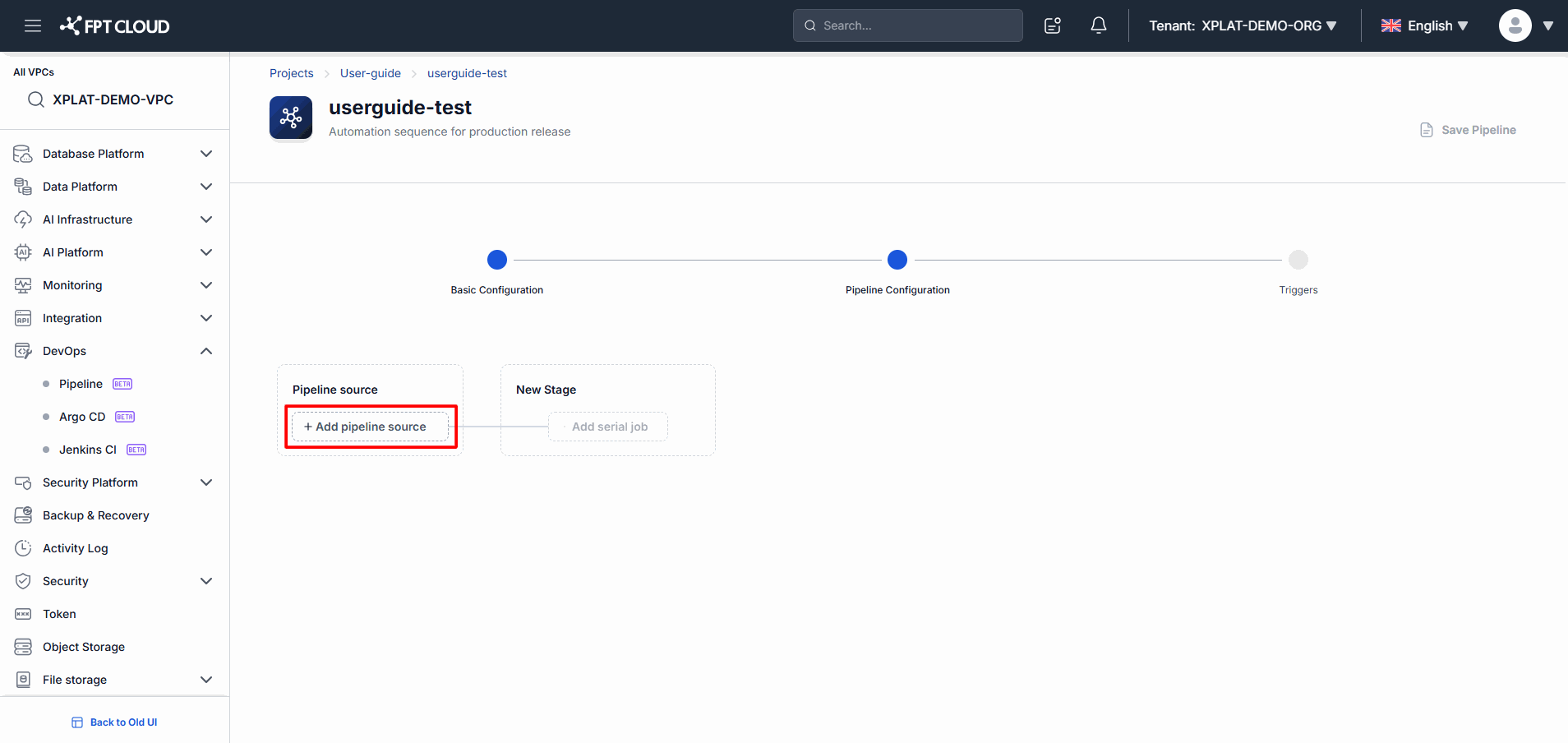 Add pipeline source