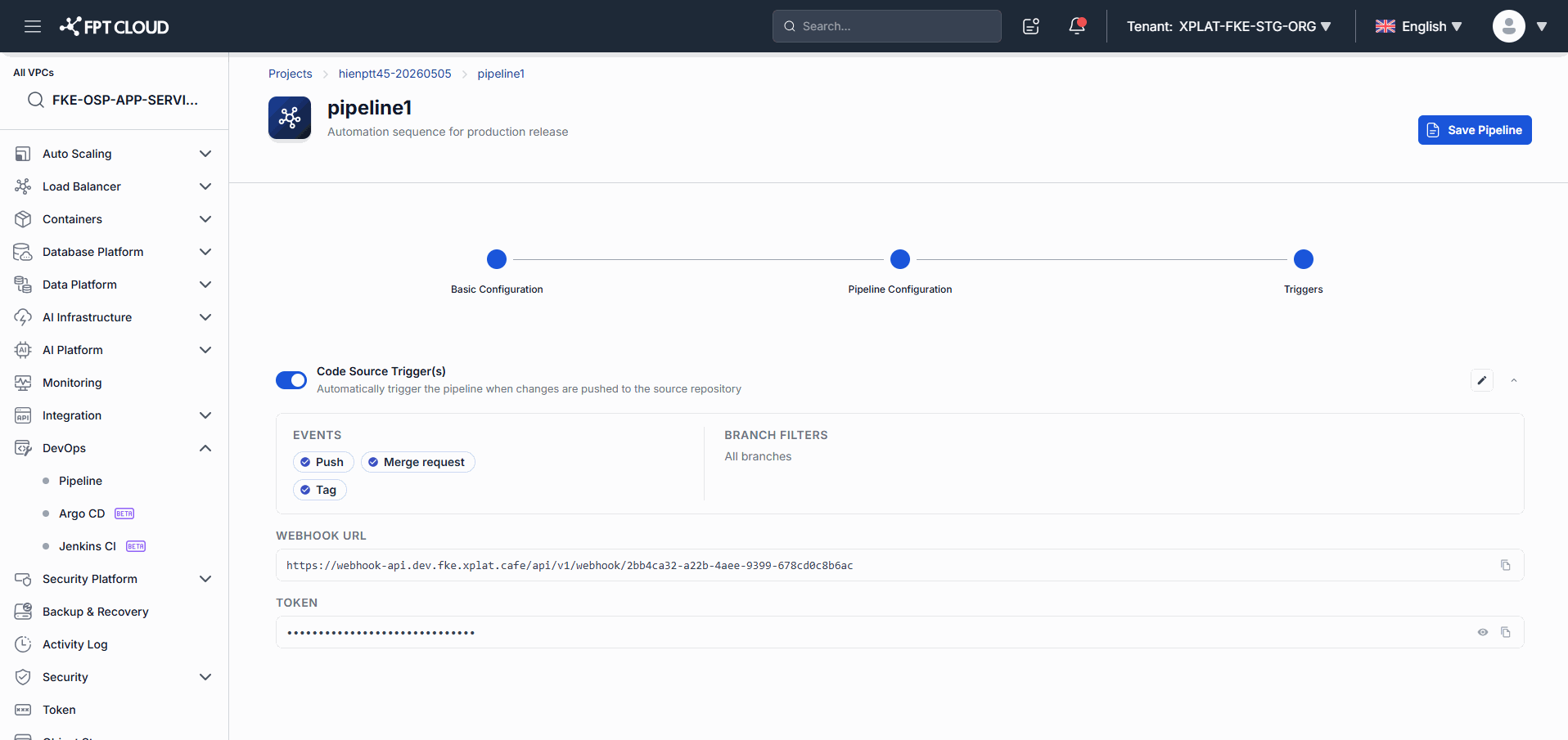 Triggers management screen