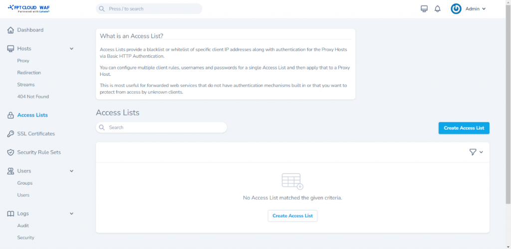 Màn hình quản lý access list