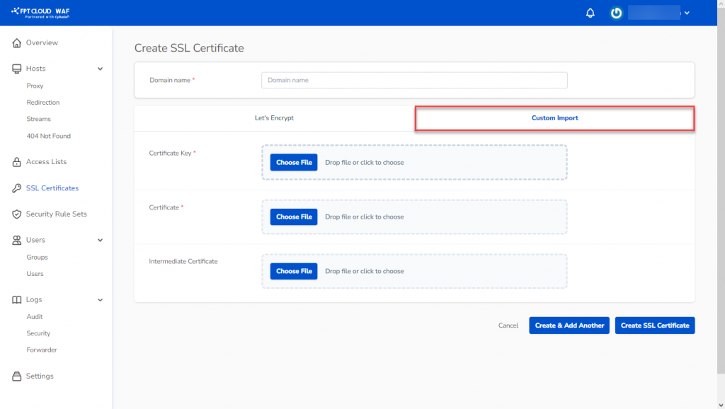 Cấu hình Custom certificate