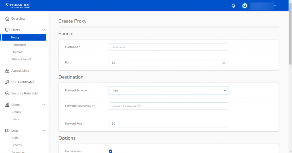 Nhập thông tin proxy host