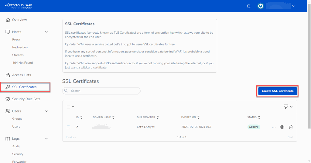 Tạo SSL certificate — bước 1