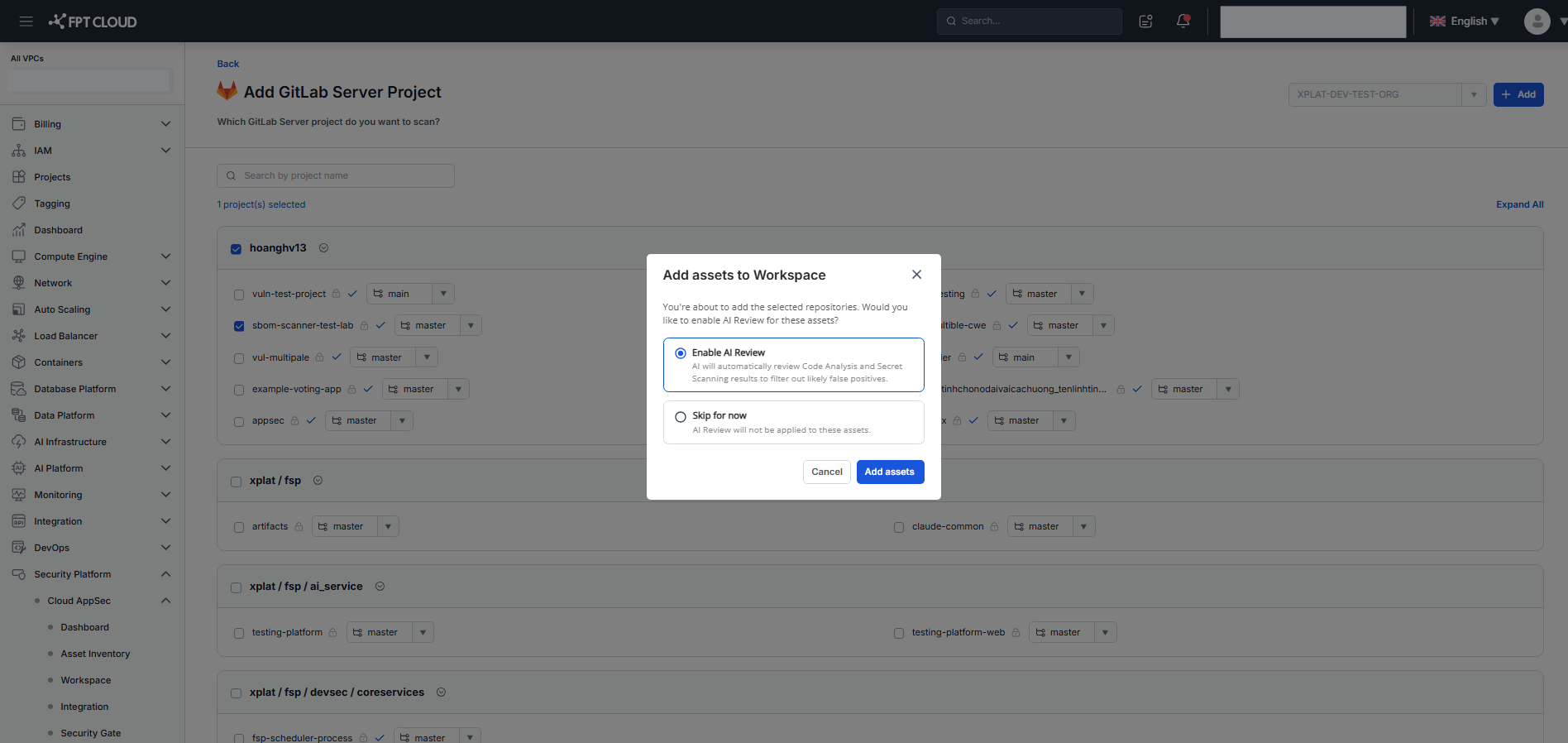 Popup Add Asset / Rescan — Enable AI Review