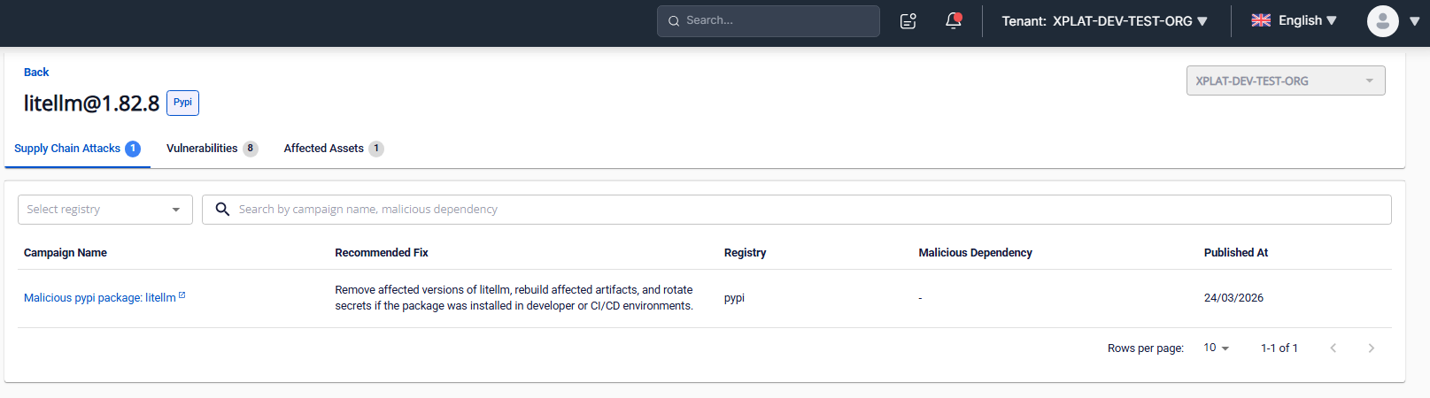 Component Detail — tab Supply Chain Attacks