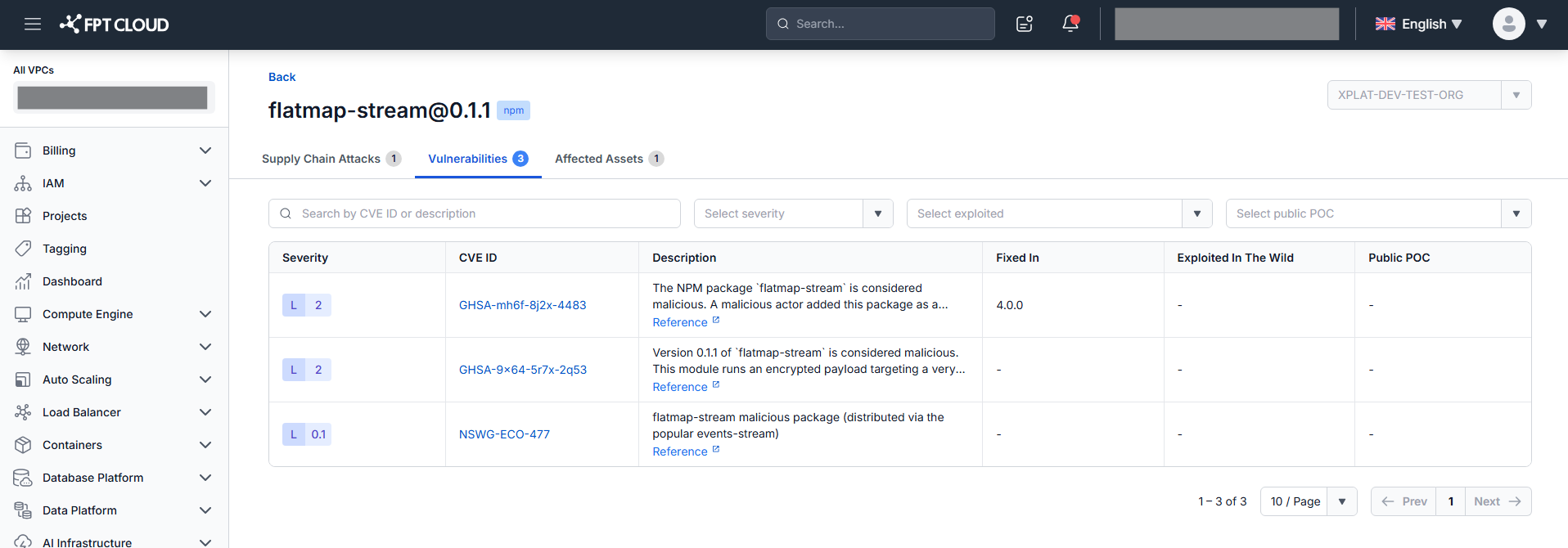 Component Detail — tab Vulnerabilities