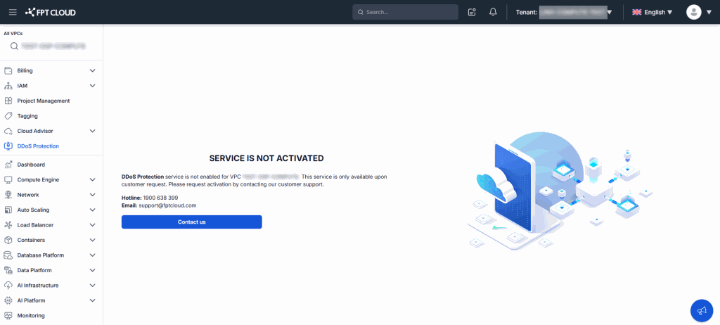 Giao diện DDoS Protection chưa kích hoạt