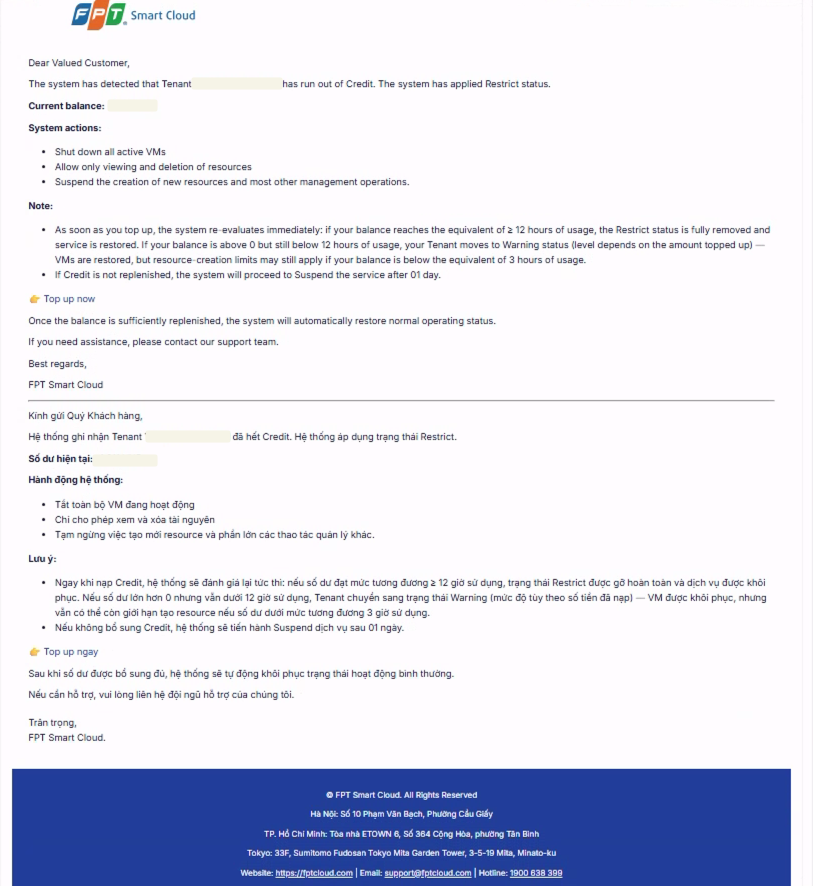 Email Account Restricted gửi khi tài khoản bị Restrict